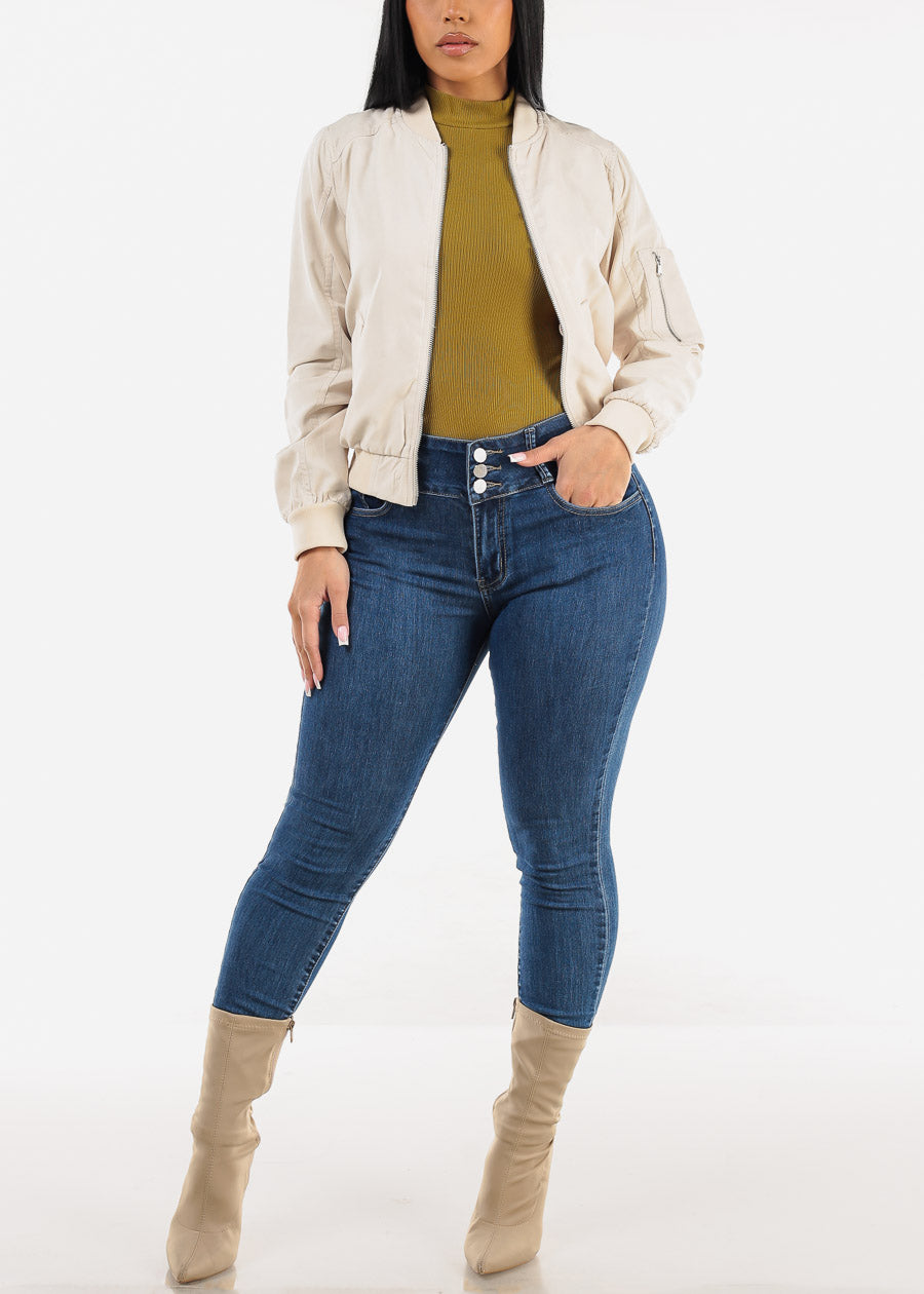 Butt Lift High Waist Skinny Jeans Dark Bleach Wash