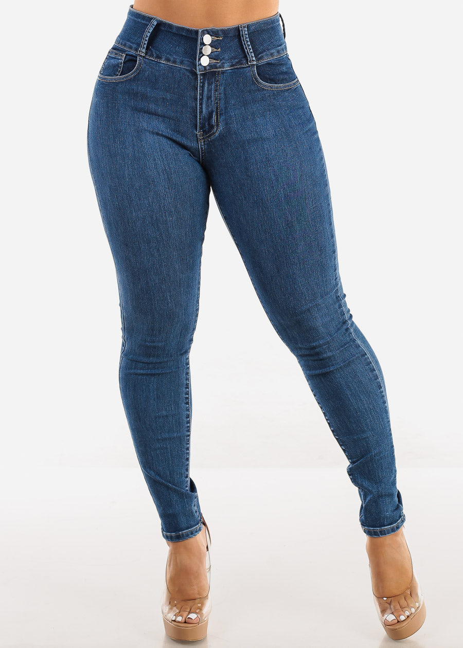 Butt Lift High Waist Skinny Jeans Dark Bleach Wash