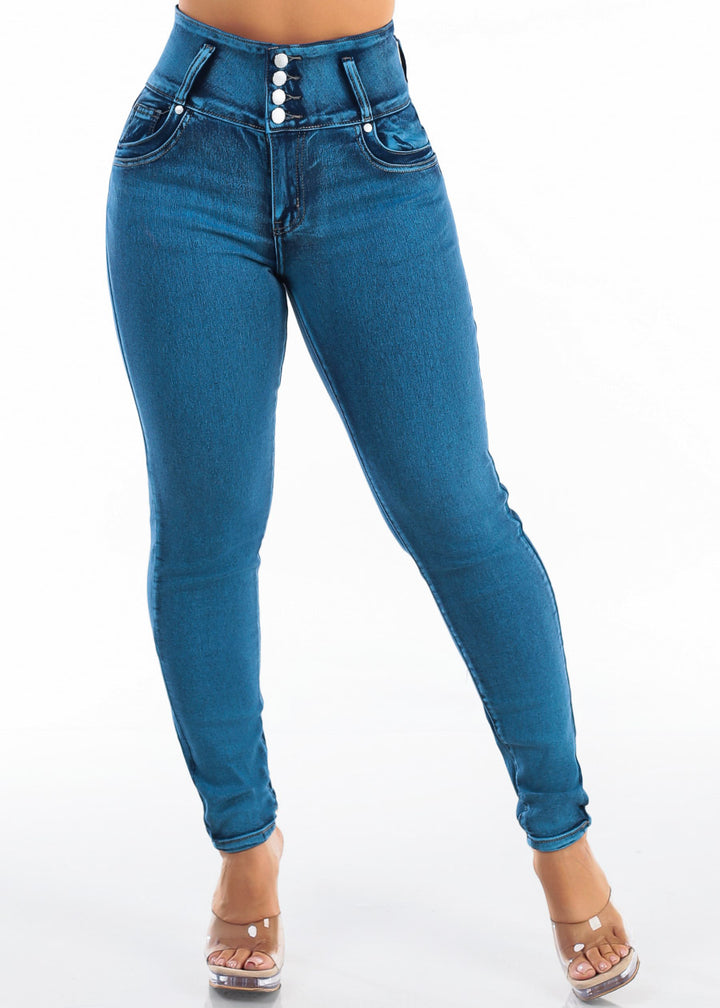 Levantacola Super High Rise Stretch Skinny Jeans Mid Sand Wash