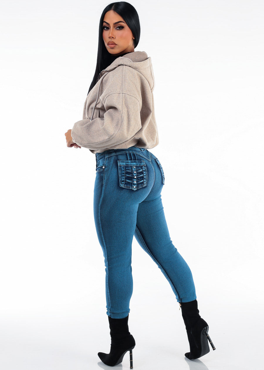 Levantacola Super High Rise Stretch Skinny Jeans Mid Sand Wash, view 6 of 7