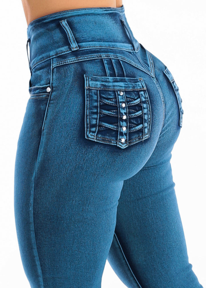 Levantacola Super High Rise Stretch Skinny Jeans Mid Sand Wash