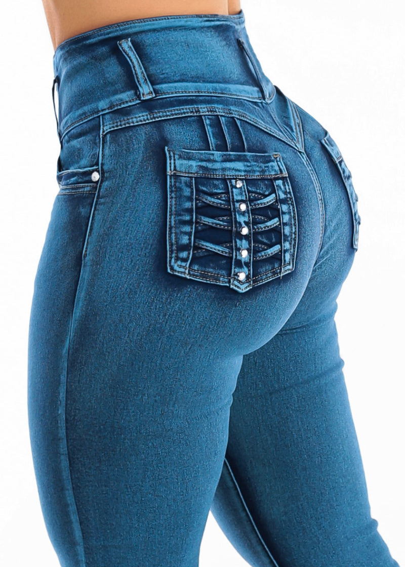 Levantacola Super High Rise Stretch Skinny Jeans Mid Sand Wash