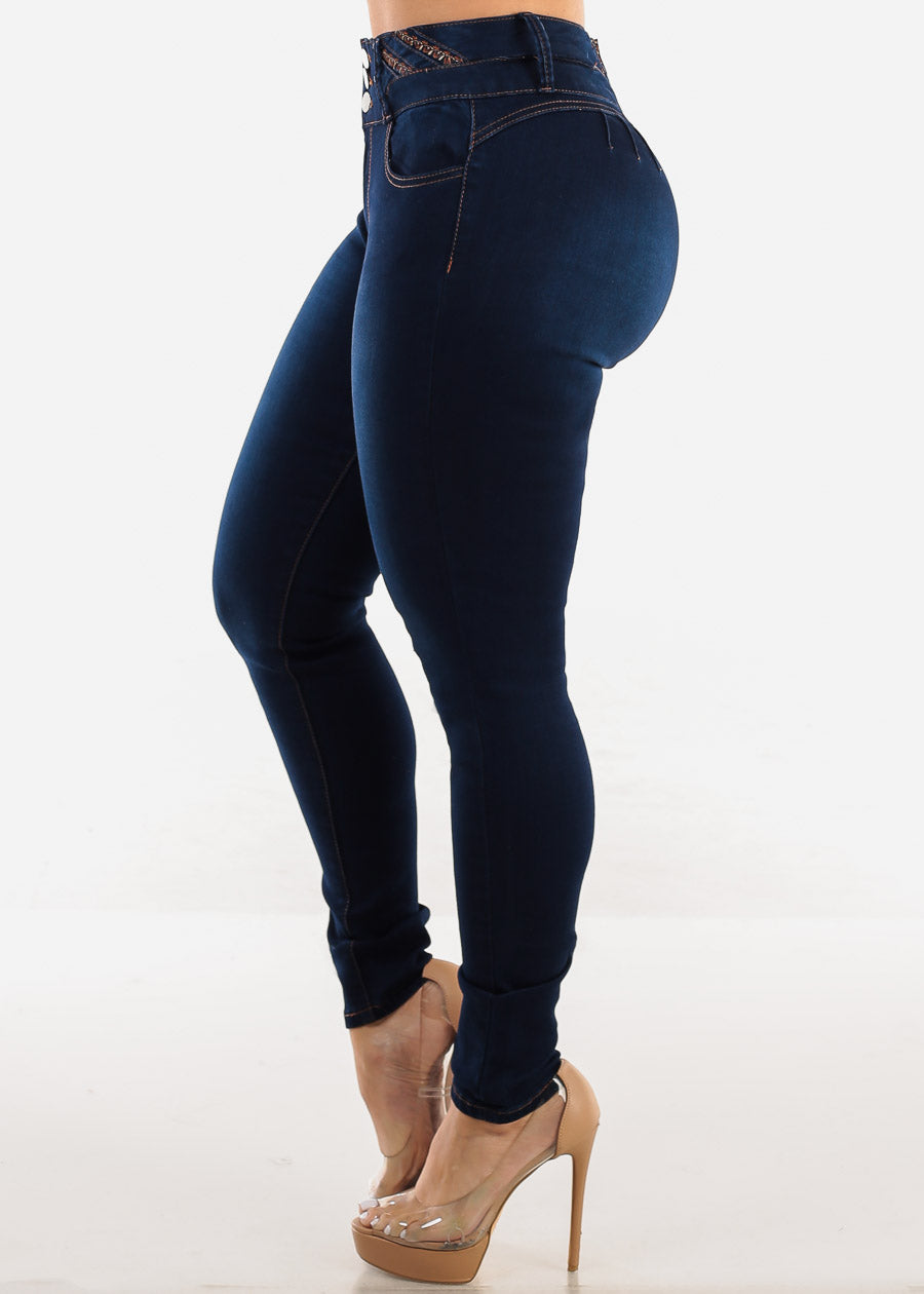 Butt Lift High Waist Skinny Jeans Dark Blue