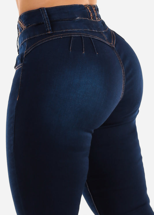 Butt Lift High Waist Skinny Jeans Dark Blue