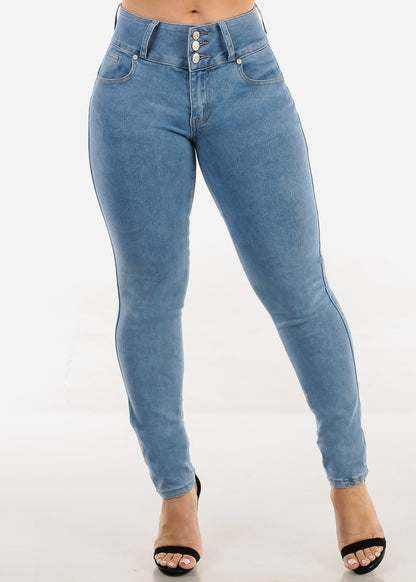 Butt Lift Mid Rise Stretch Skinny Jeans Light Acid Wash