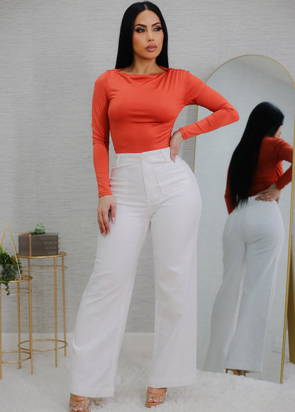 Butt Lift Super High Waist Wide Leg Pants White