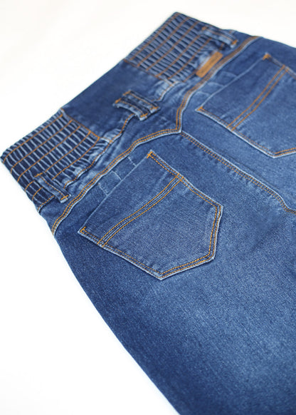 MX JEANS Butt Lift 3 Button Spandex Waist Straight Wide Leg Jeans Dark Blue