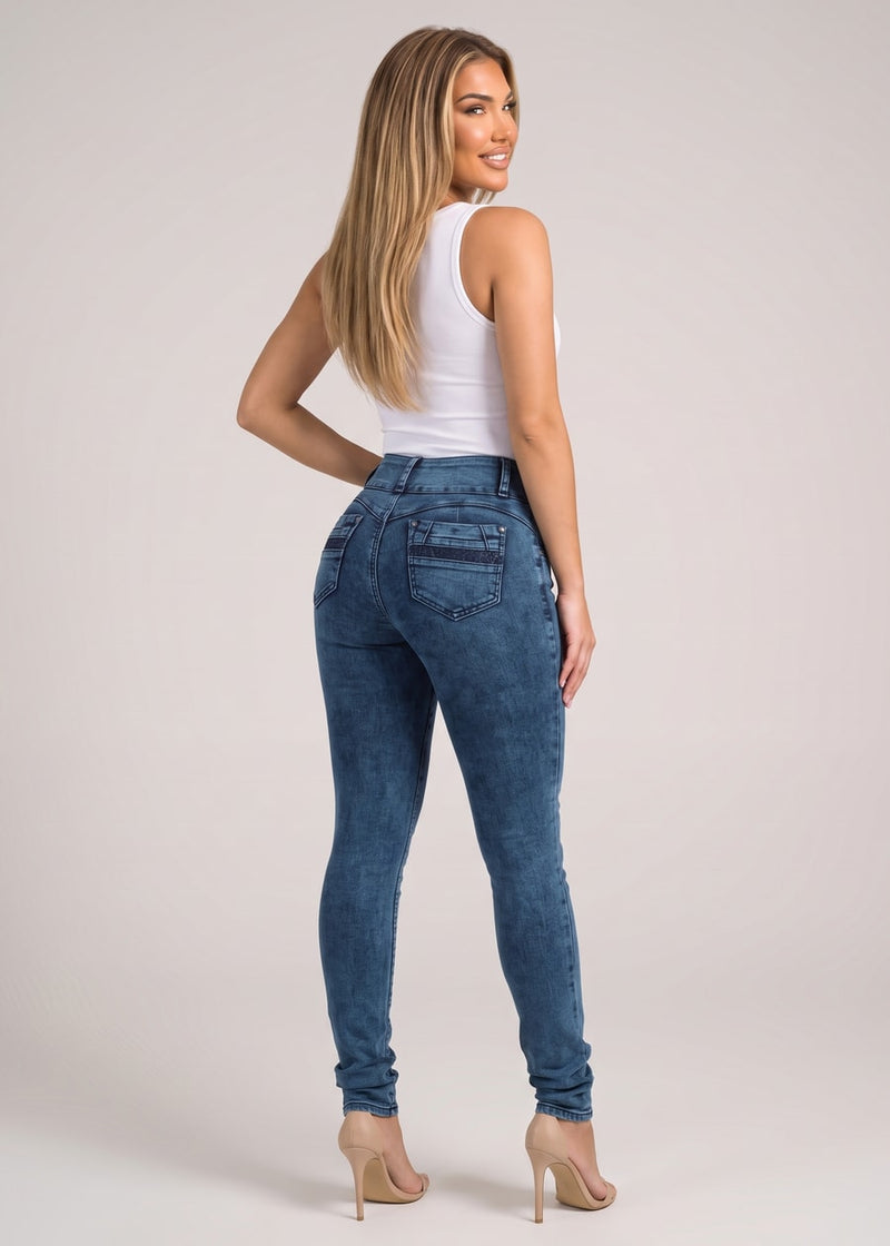 MX JEANS Mid Rise Levantacola Skinny Jeans Dark Acid Wash