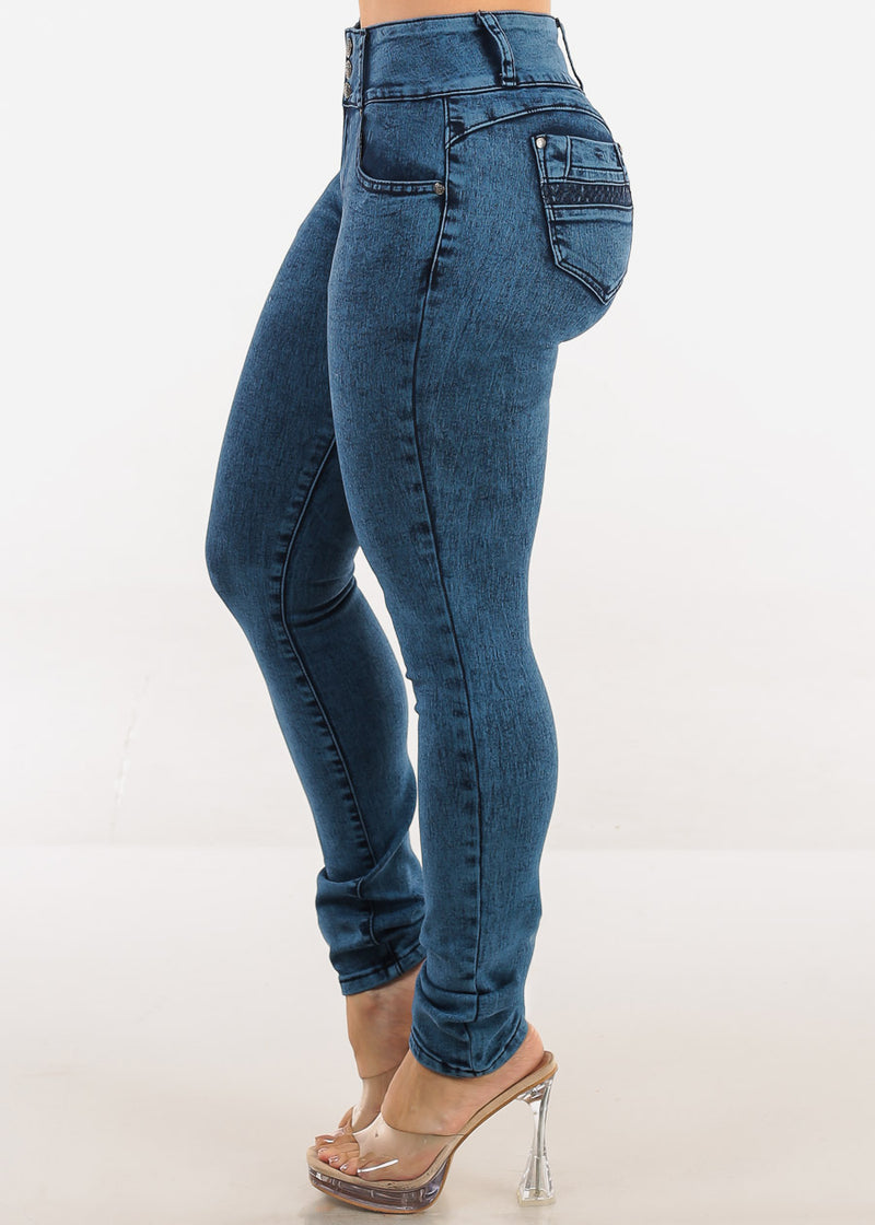 MX JEANS Mid Rise Levantacola Skinny Jeans Dark Acid Wash