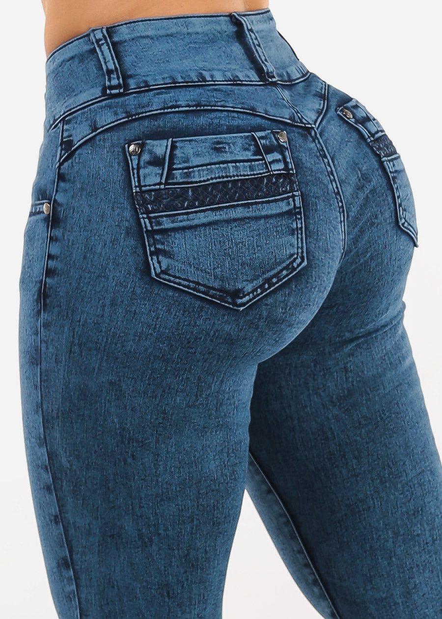 MX JEANS Mid Rise Levantacola Skinny Jeans Dark Acid Wash