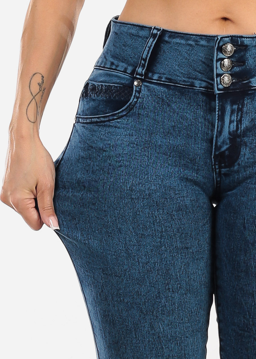 MX JEANS Mid Rise Levantacola Skinny Jeans Dark Acid Wash