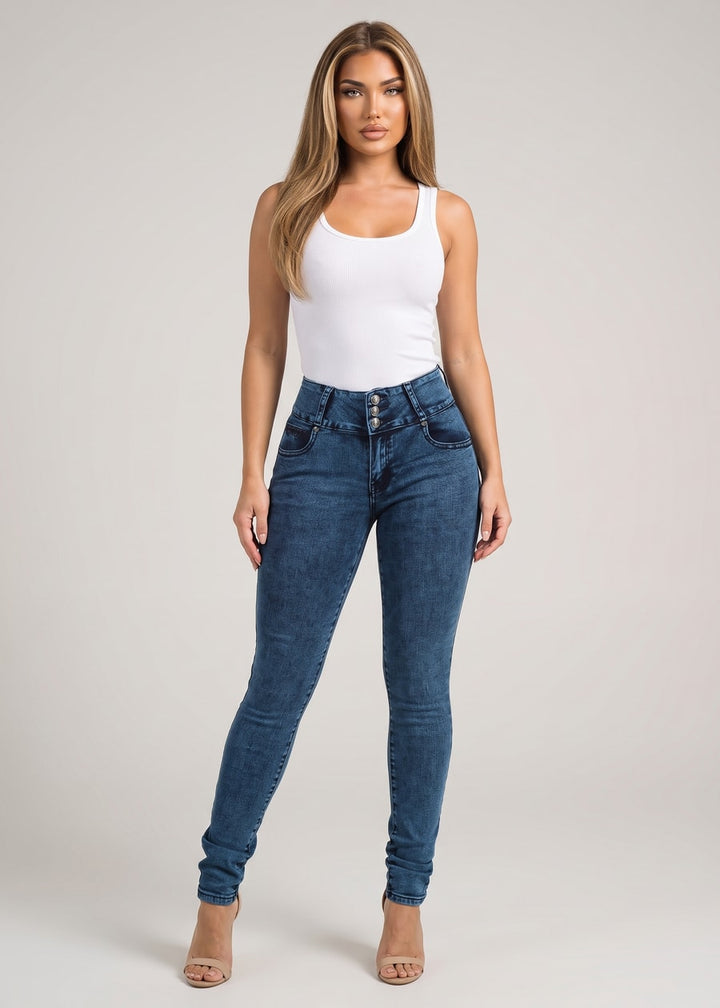 MX JEANS Mid Rise Levantacola Skinny Jeans Dark Acid Wash