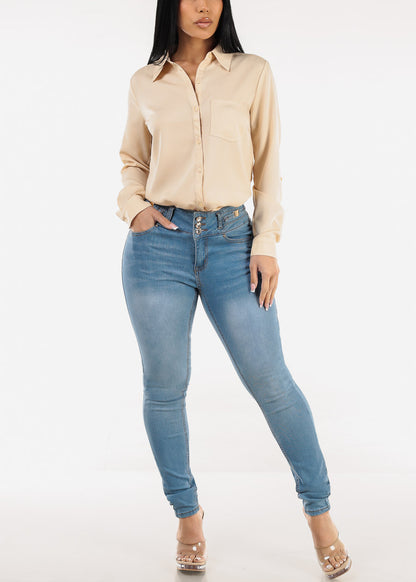 Butt Lift Mid Rise Stretch Skinny Jeans Light Blue