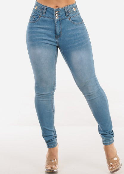 Butt Lift Mid Rise Stretch Skinny Jeans Light Blue