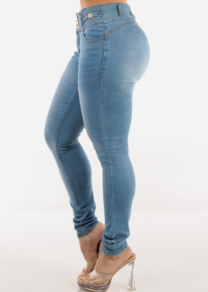 Butt Lift Mid Rise Stretch Skinny Jeans Light Blue