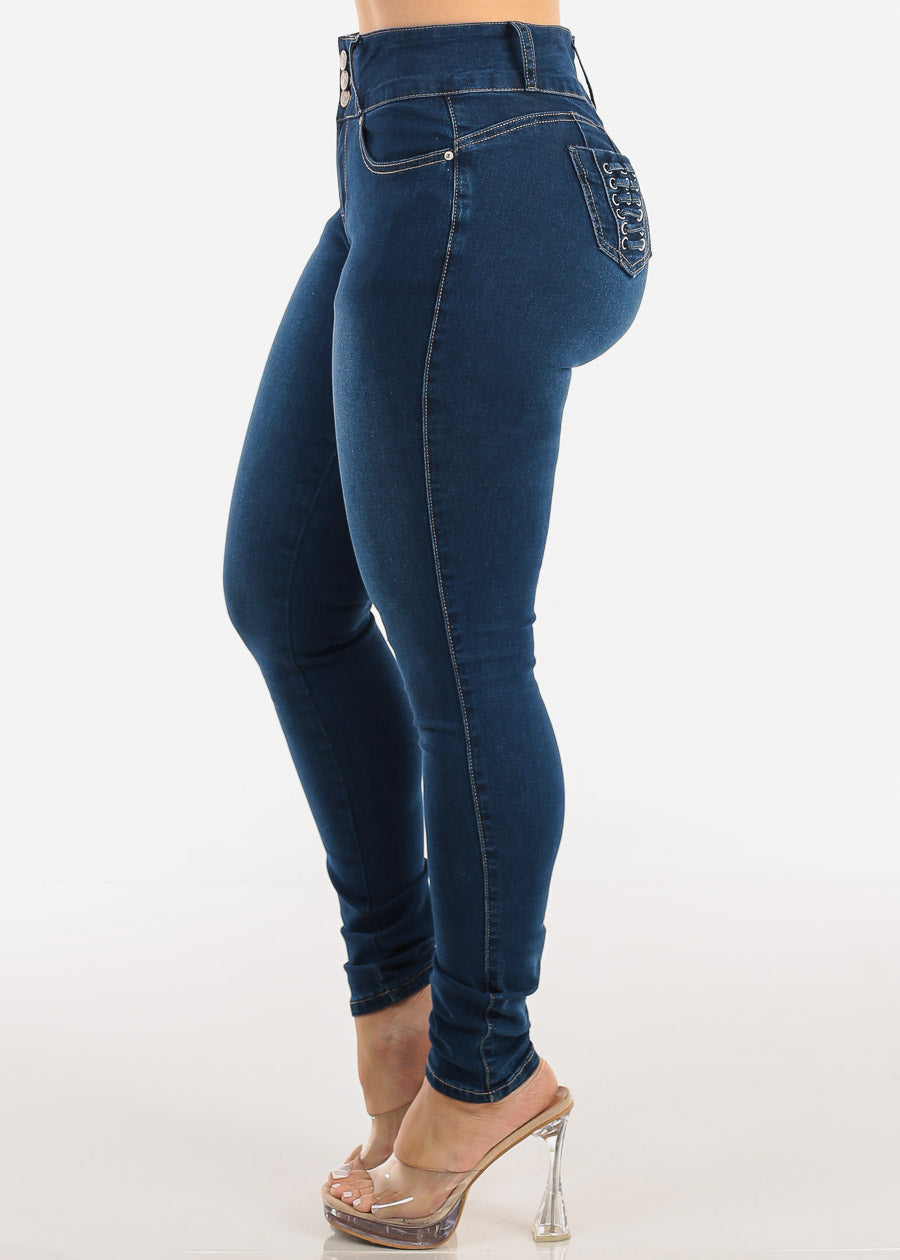 Butt Lift High Waist Stretch Skinny Jeans Dark Wash