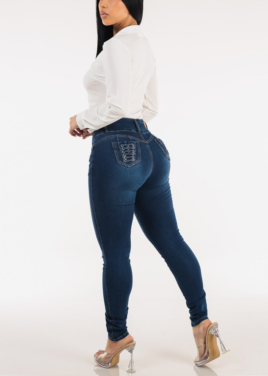 Butt Lift High Waist Stretch Skinny Jeans Dark Wash