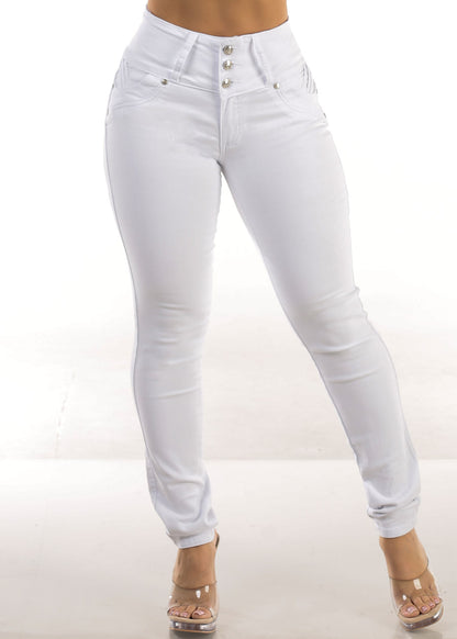 MX JEANS Braided Pocket Butt Lifting White Stretch Skinny Jeans