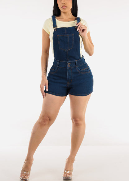 Butt Lift Sleeveless Dark Denim Short Overalls