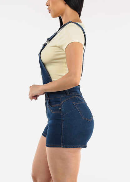 Butt Lift Sleeveless Dark Denim Short Overalls