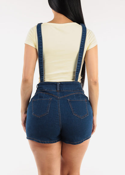 Butt Lift Sleeveless Dark Denim Short Overalls