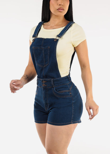 Butt Lift Sleeveless Dark Denim Short Overalls