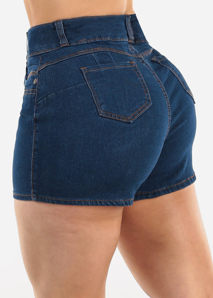 Butt Lift Sleeveless Dark Denim Short Overalls