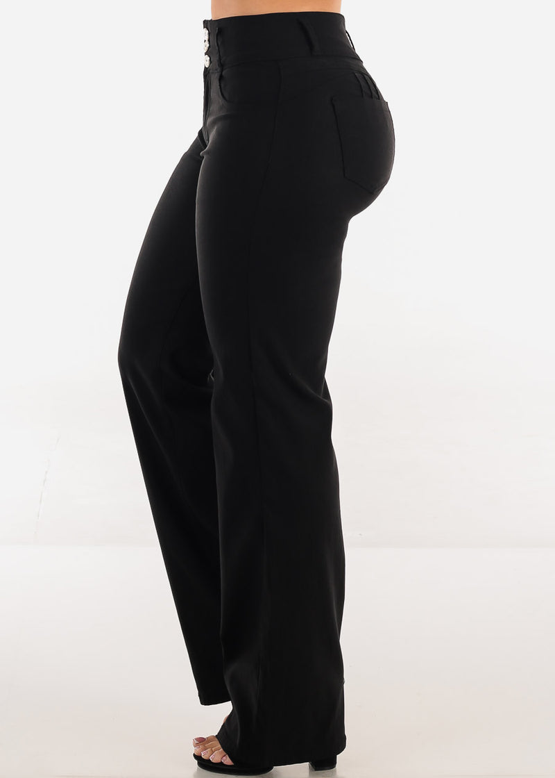MX JEANS Butt Lift Hyper Stretch Straight Wide Leg Pants Black