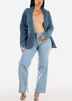 Long Sleeve Blue Denim Blazer w Pockets