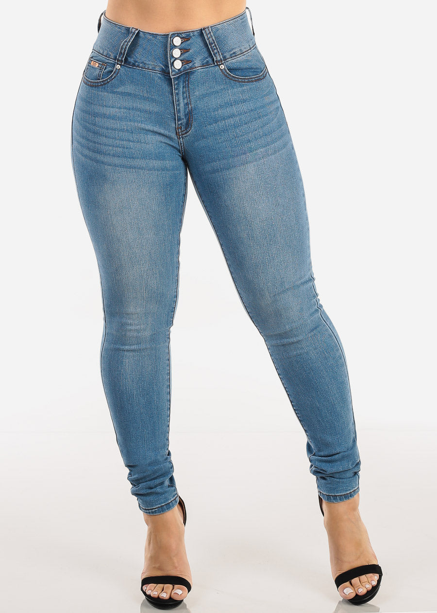 Levantacola High Waist Stretch Skinny Jeans Light Wash