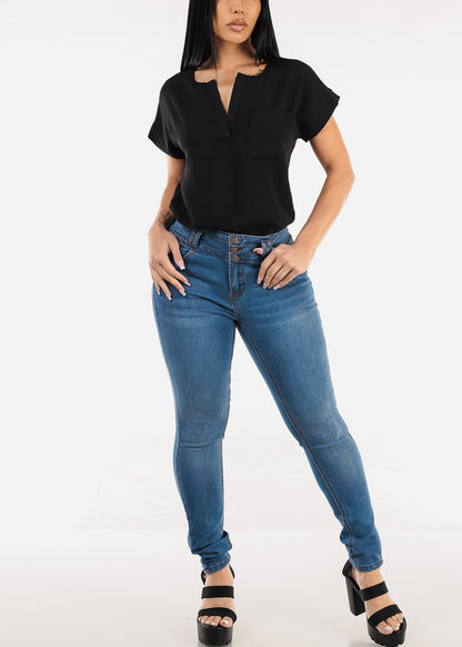 Levantacola Mid Rise Stretch Skinny Jeans Blue