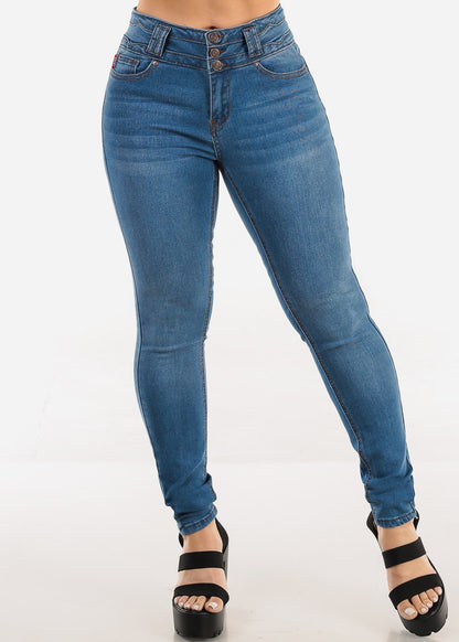 Levantacola Mid Rise Stretch Skinny Jeans Blue