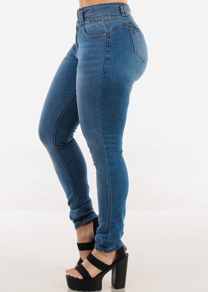 Levantacola Mid Rise Stretch Skinny Jeans Blue