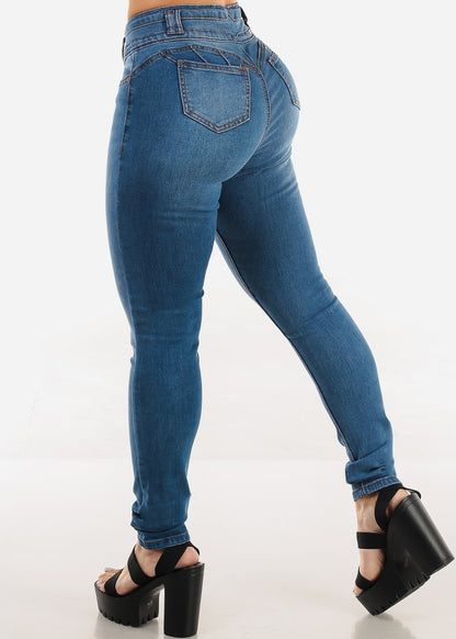Levantacola Mid Rise Stretch Skinny Jeans Blue