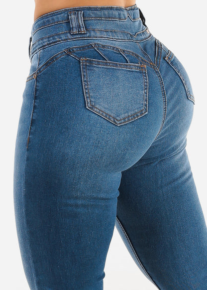 Levantacola Mid Rise Stretch Skinny Jeans Blue