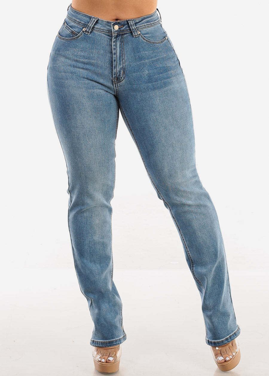 Butt Lift Mid Rise Stretch Straight Leg Jeans Light Acid Wash