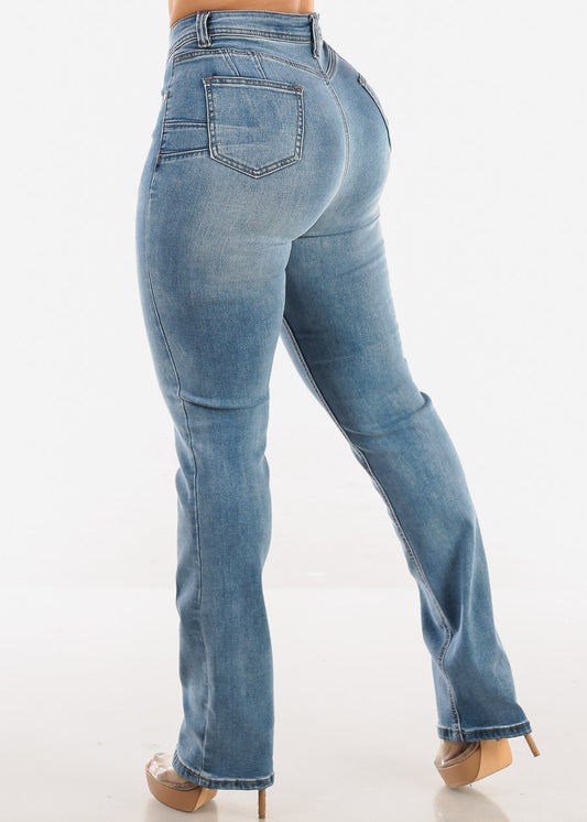 Butt Lift Mid Rise Stretch Straight Leg Jeans Light Acid Wash