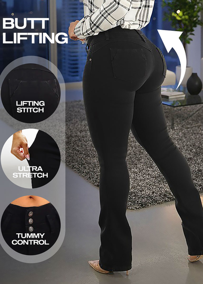 MX JEANS Butt Lifting Mid Rise Black Bootcut Jeans