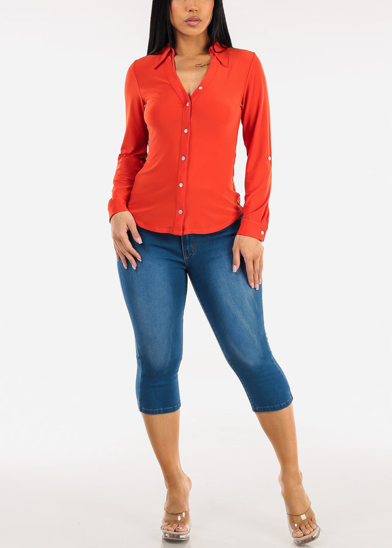Butt Lift High Waisted Stretch Denim Capris Indigo