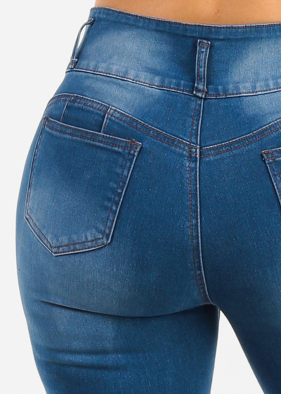 Butt Lift High Waisted Stretch Denim Capris Indigo