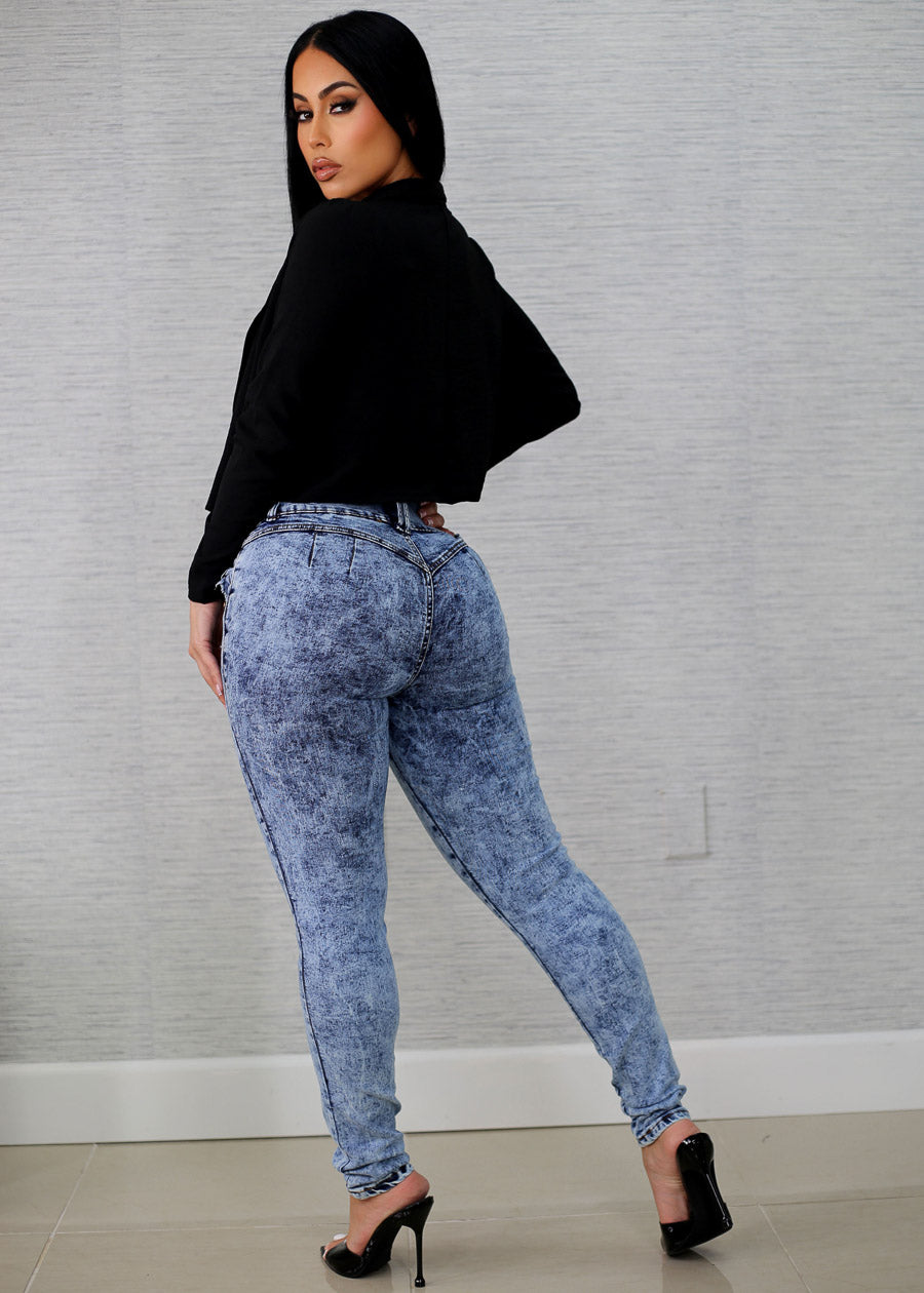 Butt Lift Marble Wash Levanta Cola Skinny Jeans