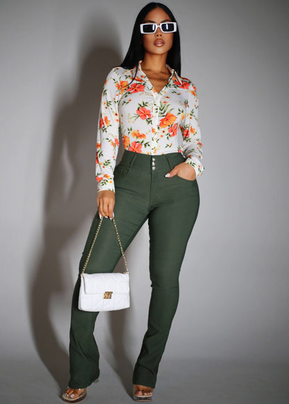 MX JEANS Butt Lift Hyper Stretch Bootcut Pants Olive