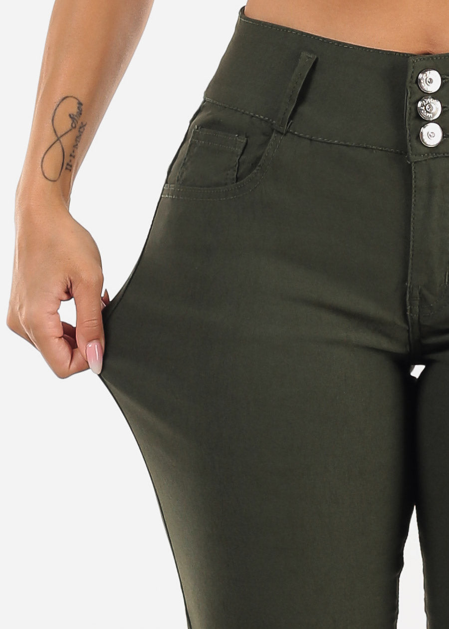 MX JEANS Butt Lift Hyper Stretch Bootcut Pants Olive