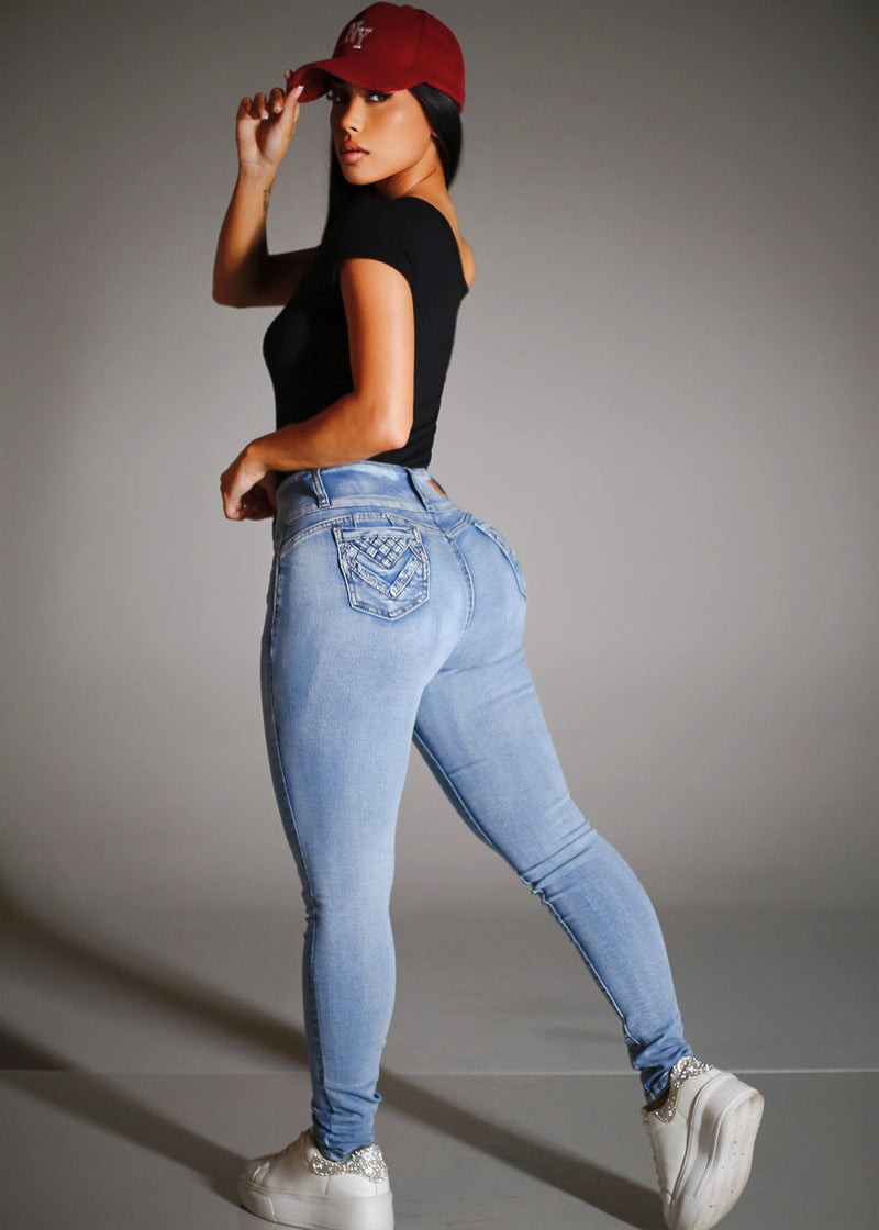 Levantacola Mid Rise Stretch Skinny Jeans Acid Wash