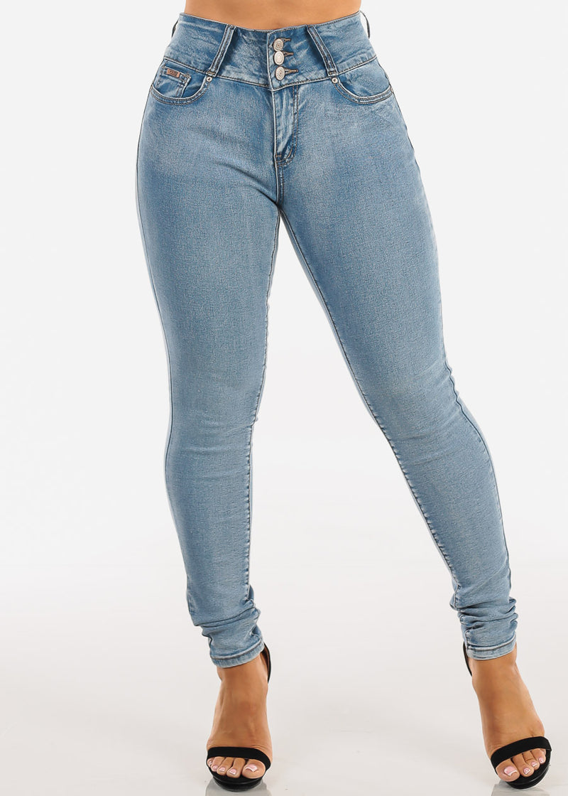 Levantacola Mid Rise Stretch Skinny Jeans Acid Wash