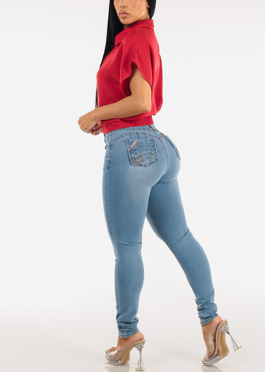 Levantacola High Waist Stretch Skinny Jeans Light Wash