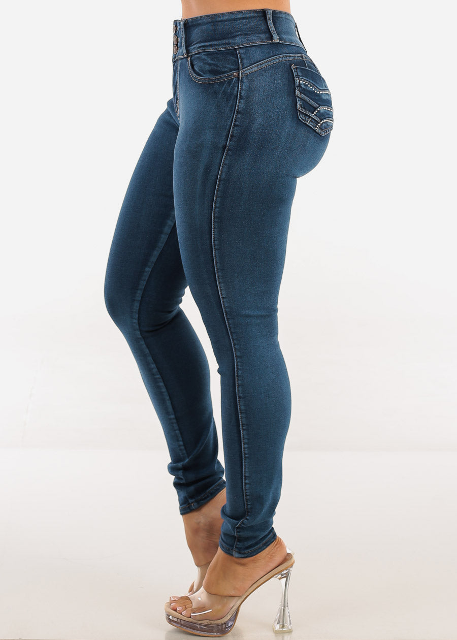 Butt Lift Mid Rise Stretch Skinny Jeans Dark Wash