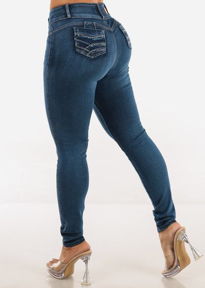 Butt Lift Mid Rise Stretch Skinny Jeans Dark Wash
