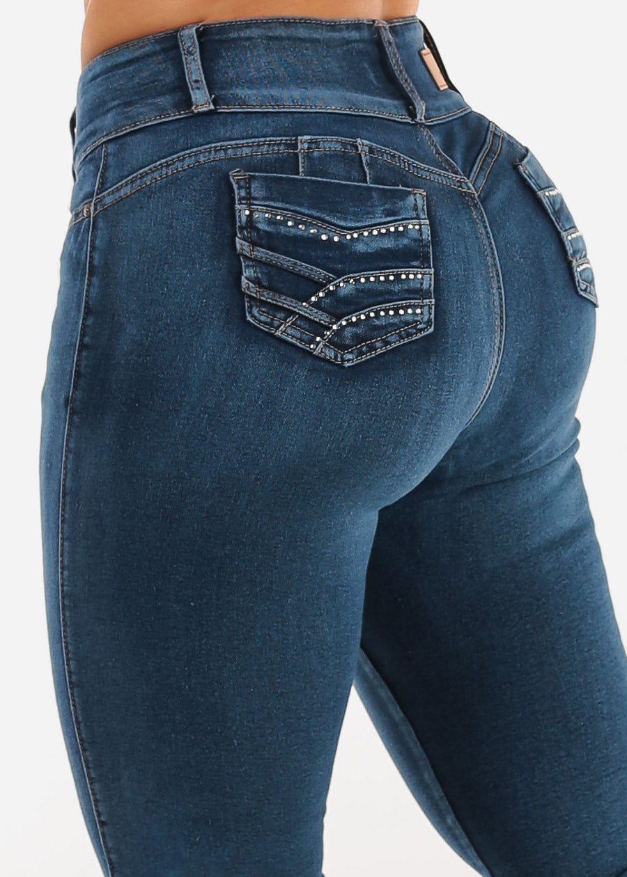 Butt Lift Mid Rise Stretch Skinny Jeans Dark Wash