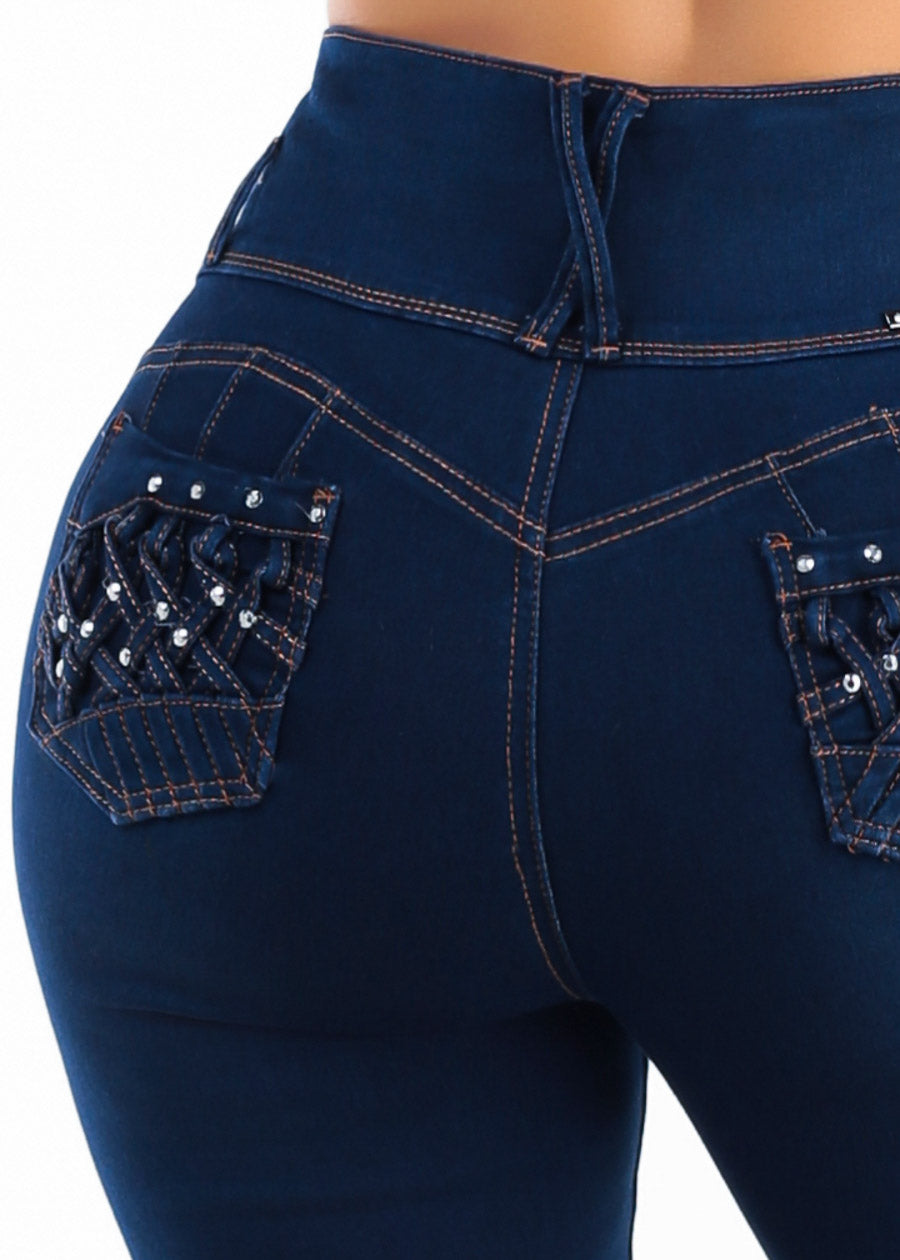 Butt Lift Super High Waist Stretch Skinny Jeans Dark Blue, view 7 of 7